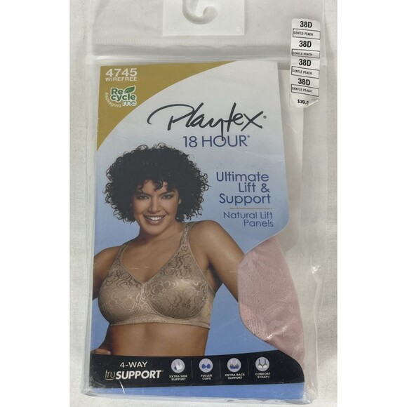 Playtex 18 Hour Ultimate Lift & Support Bra Wirefree 4745 Gentile Peach 38D NEW - Picture 1 of 5